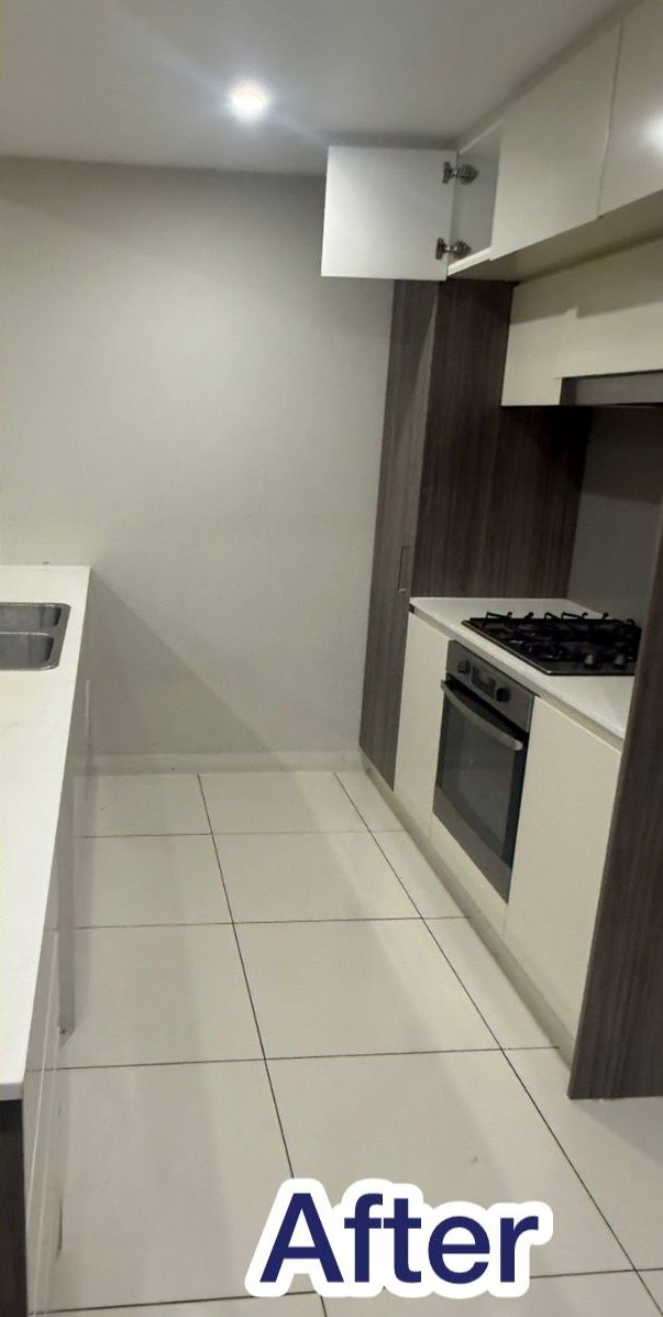 Same kitchen after Ambit Cleaning Services end of lease clean — spotless and inspection ready